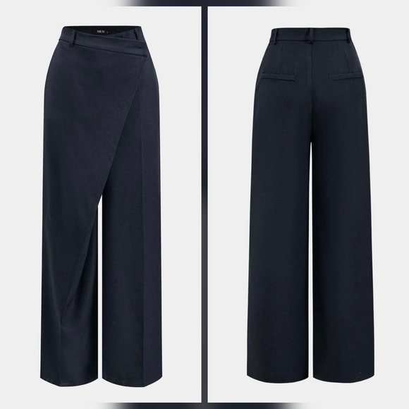 Micas Pants - NWT Micas Asymmetrical Elegant Black Wide-Leg Pants, Large